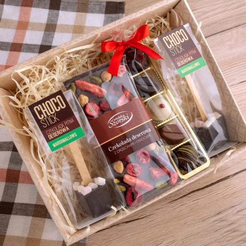 Zestaw prezentowy - choco sticki, czekolada, pralinki