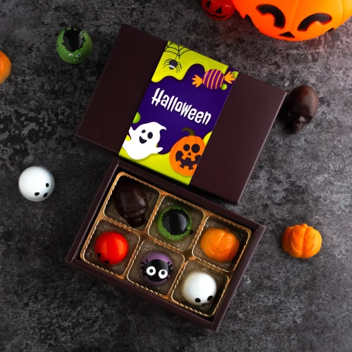 Prezent na Halloween - bombonierka z czekoladkami - 6 pralin