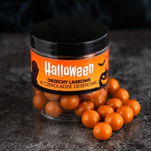 Halloween orzechy laskowe w czekoladzie deserowej pomarańczowe