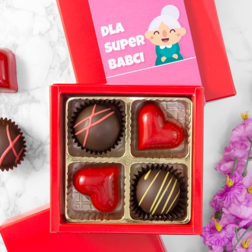 Czekoladki na Dzień Babci Dla Super Babci z 4 pralinami