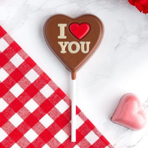 Czekoladowy lizak na Walentynki - serce "I Love You"
