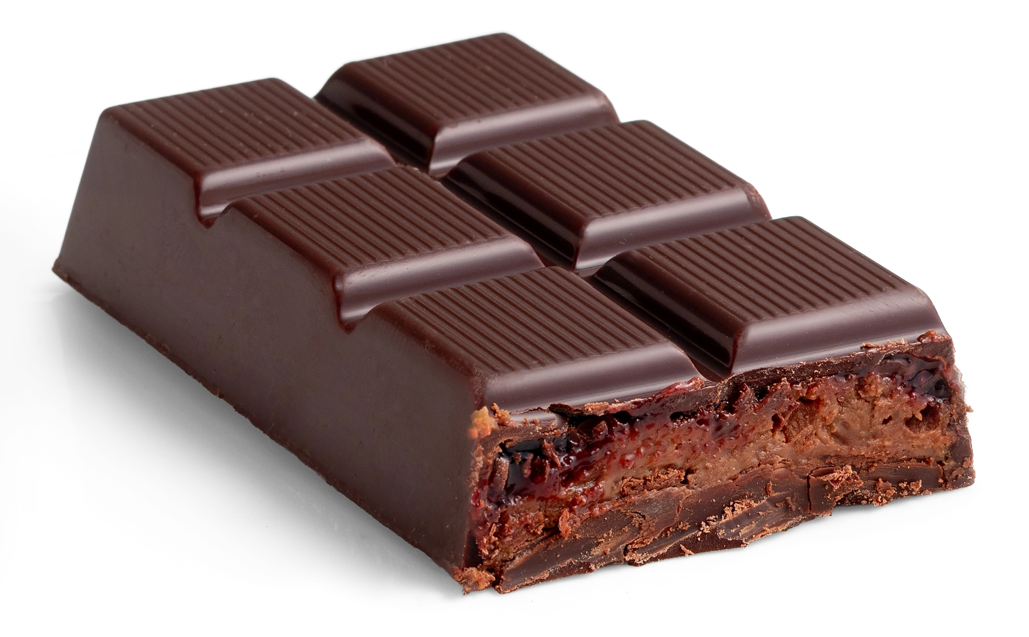 Przekrój czekolady nadziewanej - pistacja i malina