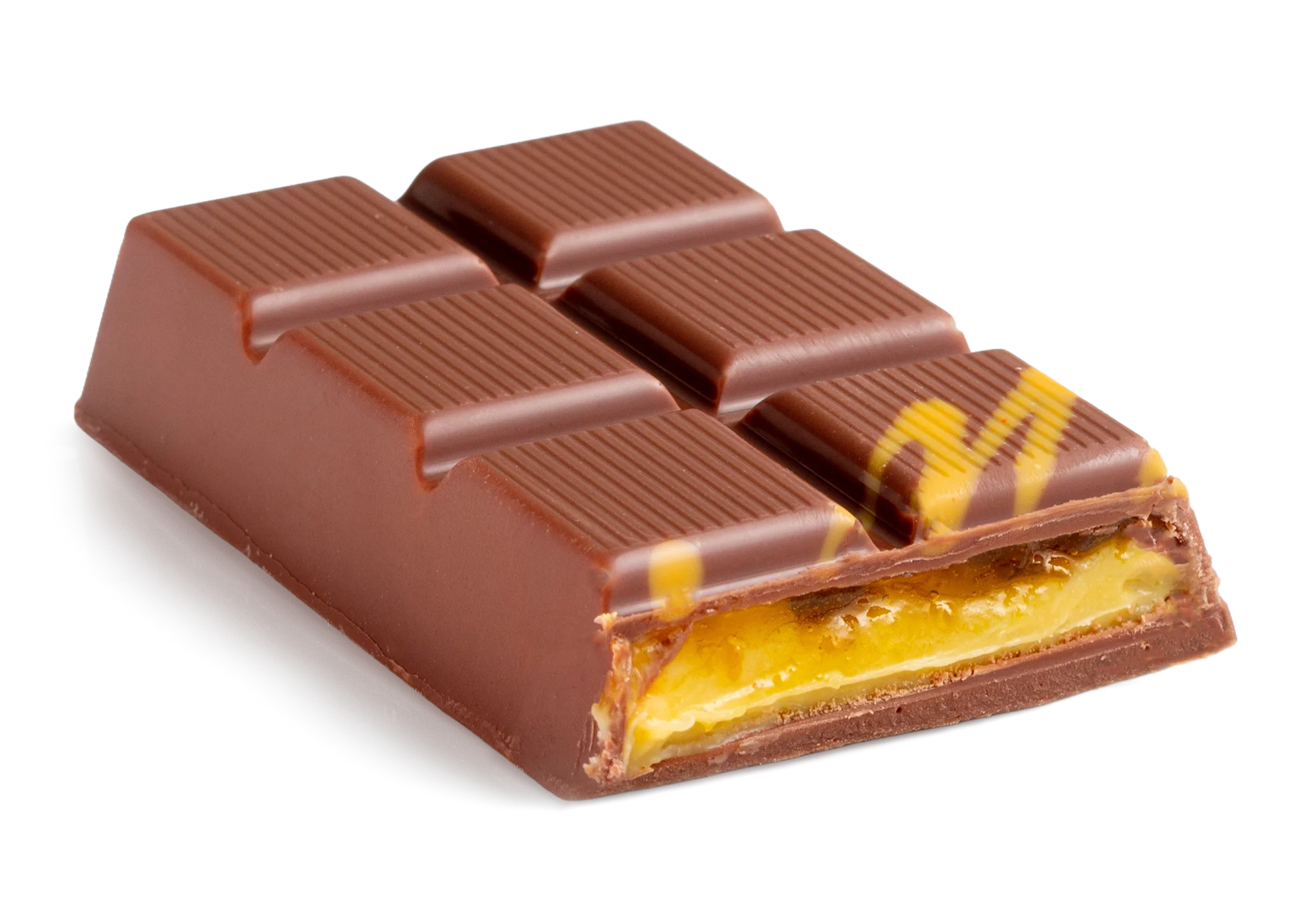 Przekrój czekolady nadziewanej - pistacja i malina