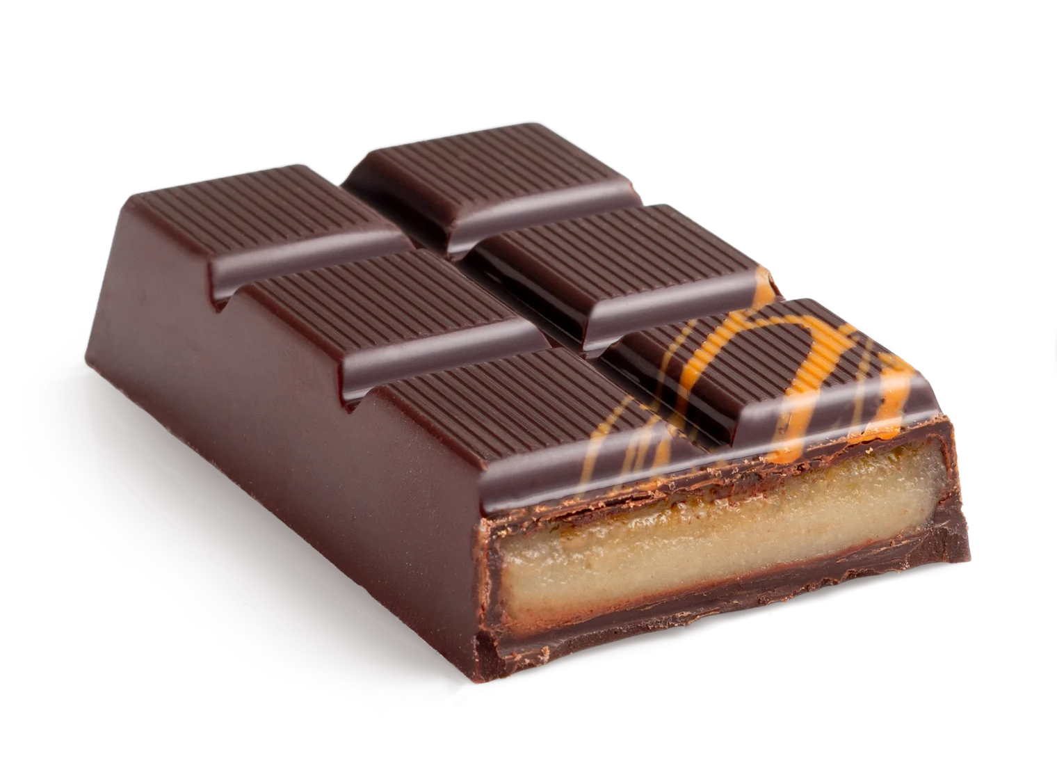 Przekrój czekolady nadziewanej - pistacja i malina