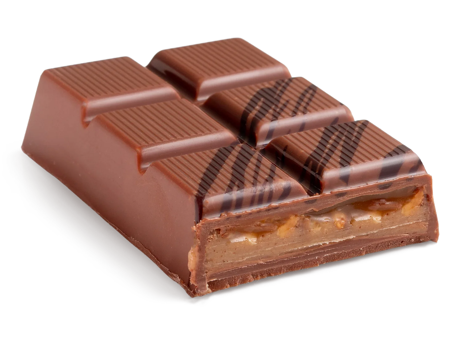 Przekrój czekolady nadziewanej - pistacja i malina